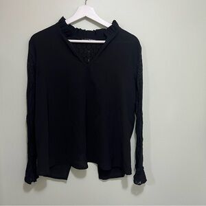 SHEIN Black Blouse w/ Lace Accents – Size L (US 8/10)